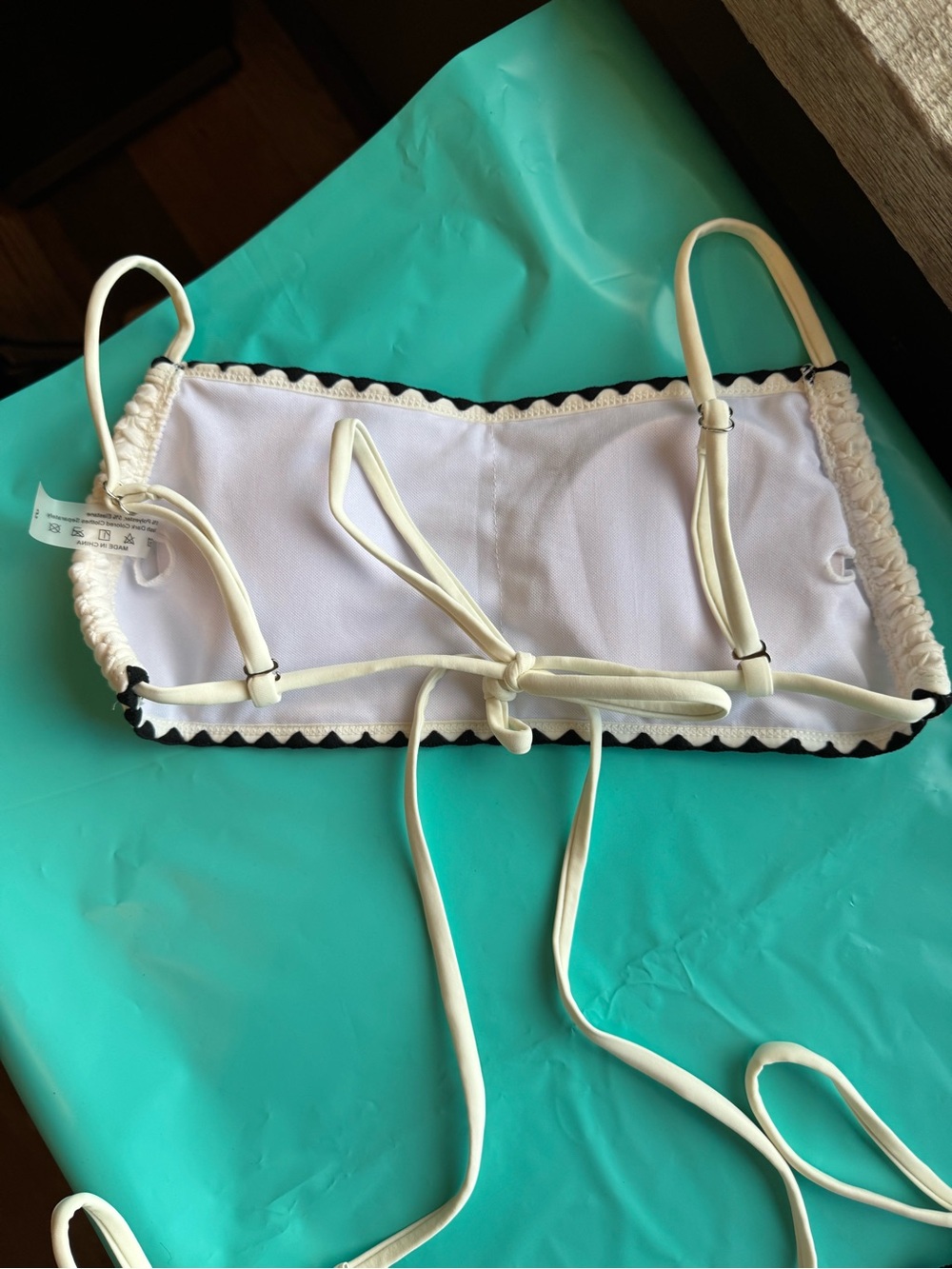 Cream Textured Bikini Set with Black Trim - Picture 4 of 6